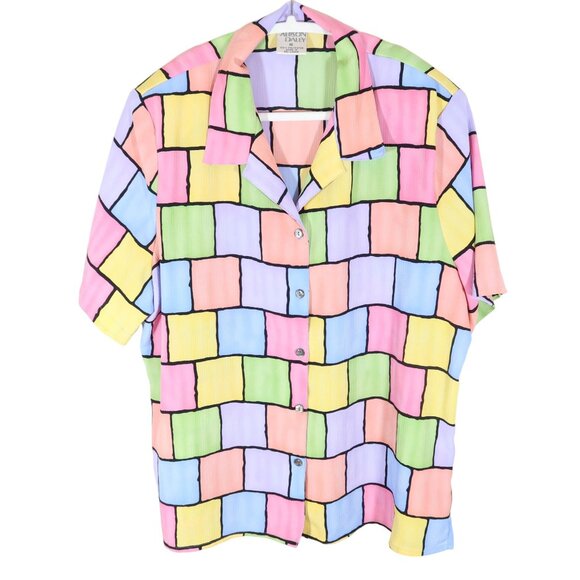 Allison Daley Tops - Vintage 90s ALLISON DALEY Pastel Textured Button Up Short Sleeve Shirt Size 16